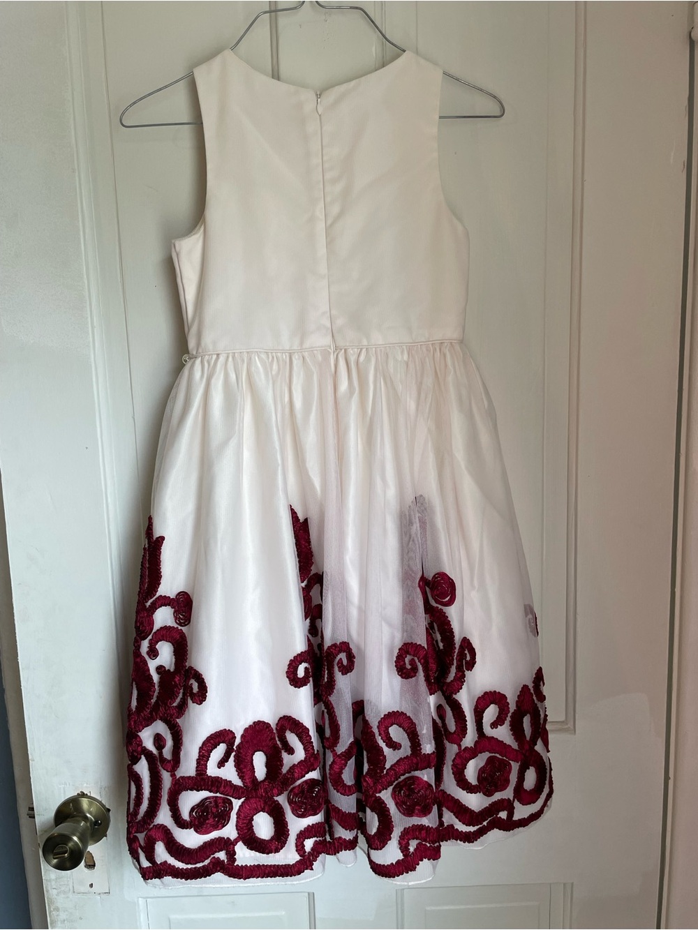 American Princess White Formal Dress with Burgundy Embroidery and Pearl Waist - Picture 3 of 3